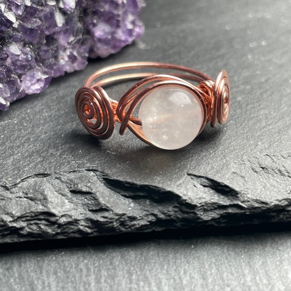 Natural Moonstone Bare Copper Wrapped Ring - Picture 6 of 14
